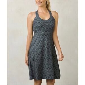 PRANA Womens Cali Racer Back Tank Dress Size Small Black Grey Print Bulit In Bra